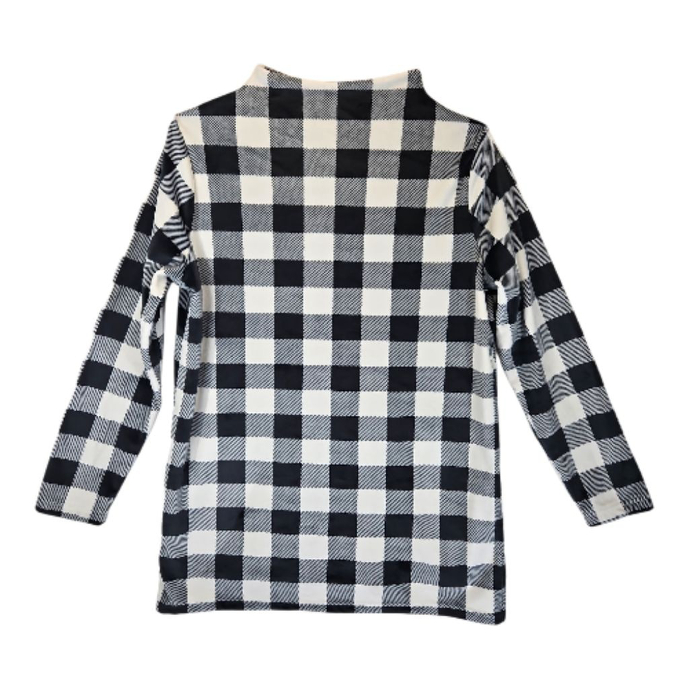 Lands End Black & White Buffalo Plaid Mock Neck Fleece Tunic Size M - Picture 5 of 7